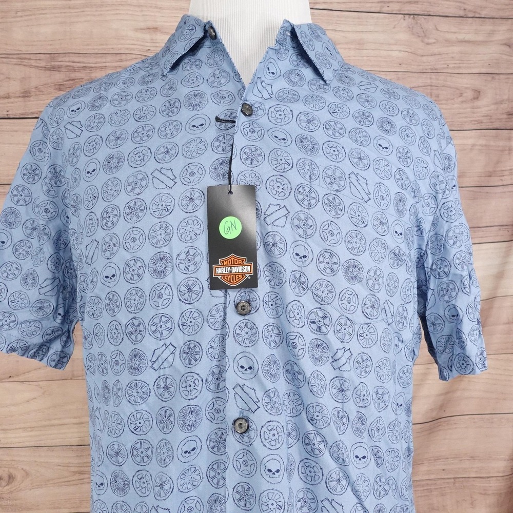 New! Harley-Davidson Shirt L Blue Rock N‎ Roll Short Sleeve Button-Up Hawaiian